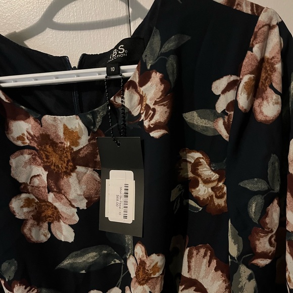 NWT Flutter Sleeve Shift Dress Blue Pink Floral Tie Waist - Picture 5 of 5